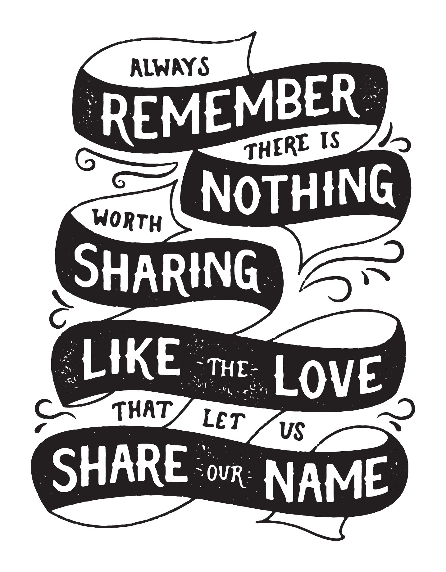 Banner lettering reading Always remember there is nothing worth sharing like the love that let us share our name