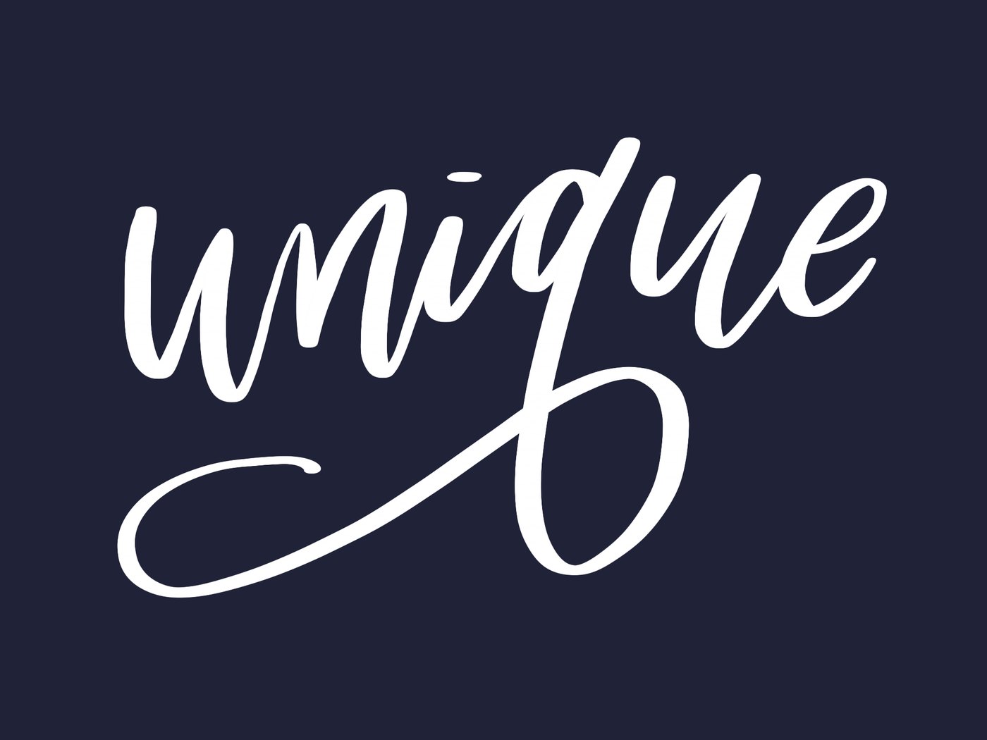 unique in white brush script on navy